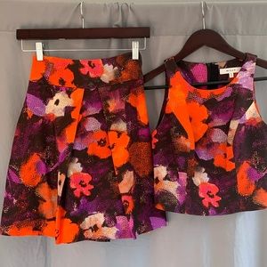 Milly Orange Purple Floral Two-Piece Top and Skirt Set